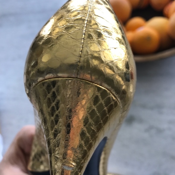 Charlotte Kitten-Heel Snakeskin Pumps in Gold - Picture 4 of 5